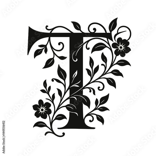 Floral Alphabet Letter T Design  