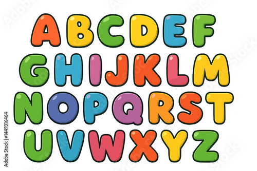 Colorful Glossy Bubble Alphabet Letters on White Background  