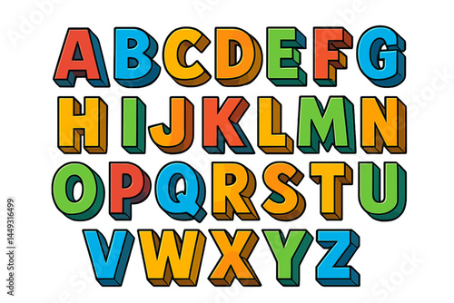 Bold 3D Comic Letters of the Alphabet in Bright Colors  