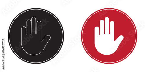 Stop sign set. Stop icon isolated on white background. Vector illustration. Stop hand sign with text. Red stop sign.