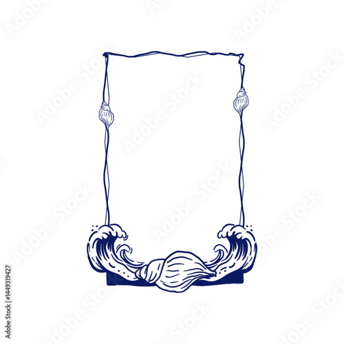rame with a nautical theme, featuring twisted marine ropes, seashells, and stylized waves at the bottom. Perfect for summer prints, greeting cards, vacation layouts, and beach-themed visuals.