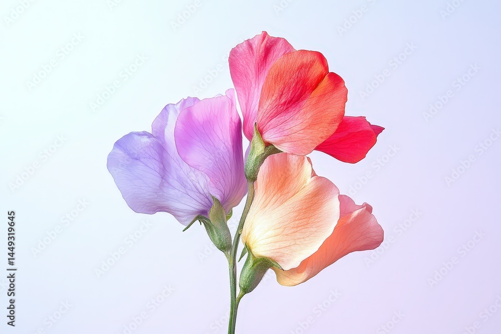 Vibrant multicolored sweet pea blossoms in soft focus. Vibrant multicolored sweet pea blossoms in soft focus.