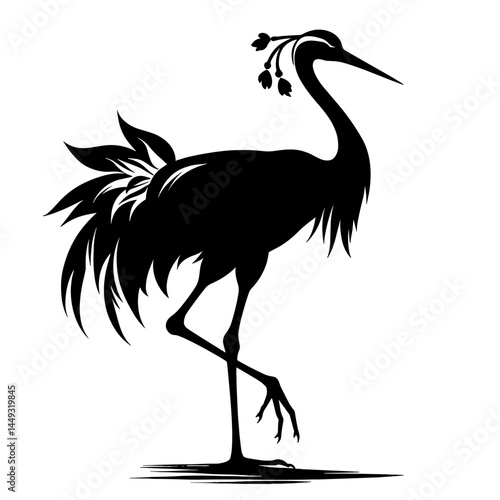 Elegant crane silhouette with floral headpiece