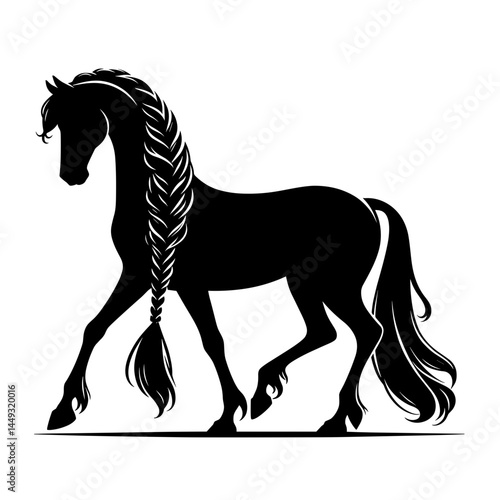 Elegant horse with braided mane silhouette