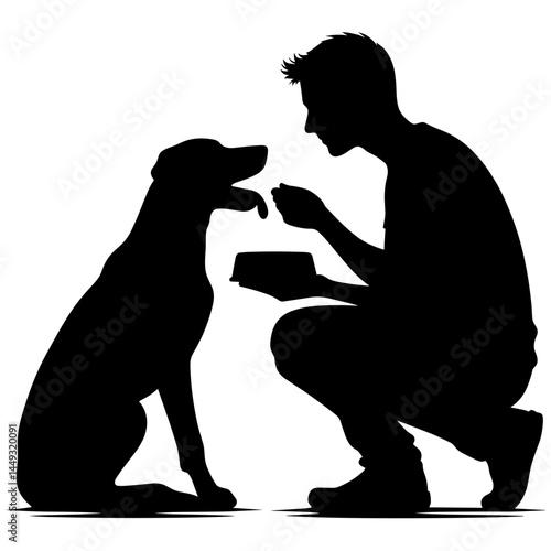 Man feeding dog silhouette illustration