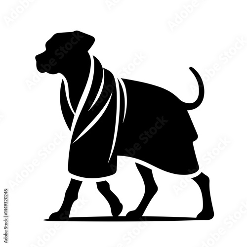 Dog wrapped in towel silhouette illustration