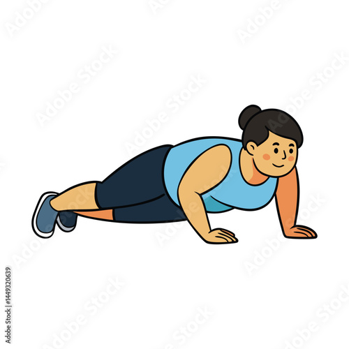 Core Workout Plank Pose Silhouette Vector of Plus Size Person