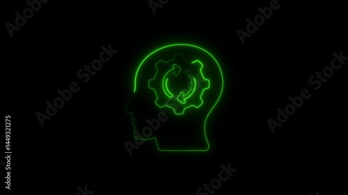 Wallpaper Mural Animated green neon human head silhouette with gear symbol on black background Torontodigital.ca