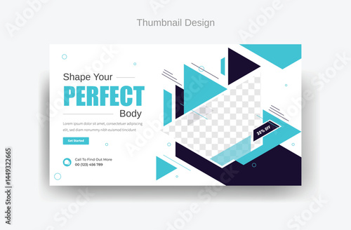 attractive youtube thumbnail, abstract colorful thumbnail, vector thumbnail design, gym template banner, social media template 