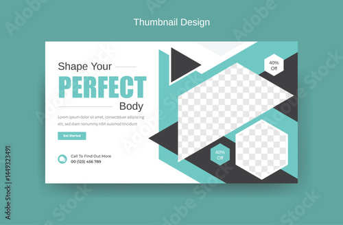 gym agency thumbnail design, gym training social media banner template, modern template design, abstract colorful background design 
