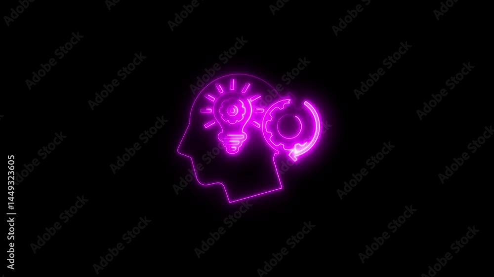 Glowing neon silhouette of brain idea development and innovation concept Glowing neon silhouette of brain idea development and innovation concept