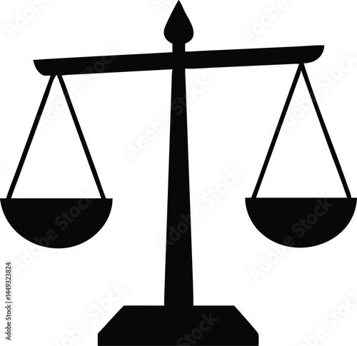Black silhouette of scales presents justice and law on a simple white backdrop