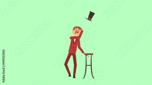 Cartoon Animation of Male Magician Pulling Out a Rabbit from His Hat