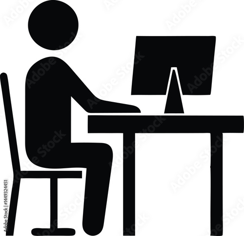 man working at computer and setting in a desk icon