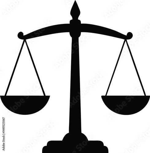 Black silhouette shows law scales isolated against white, conveying the legal system