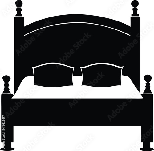 Black solid silhouette shows ornate bed and two pillows against a white background