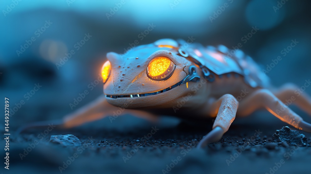 A fantasy creature using glowing tape to mend its bioluminescent shell