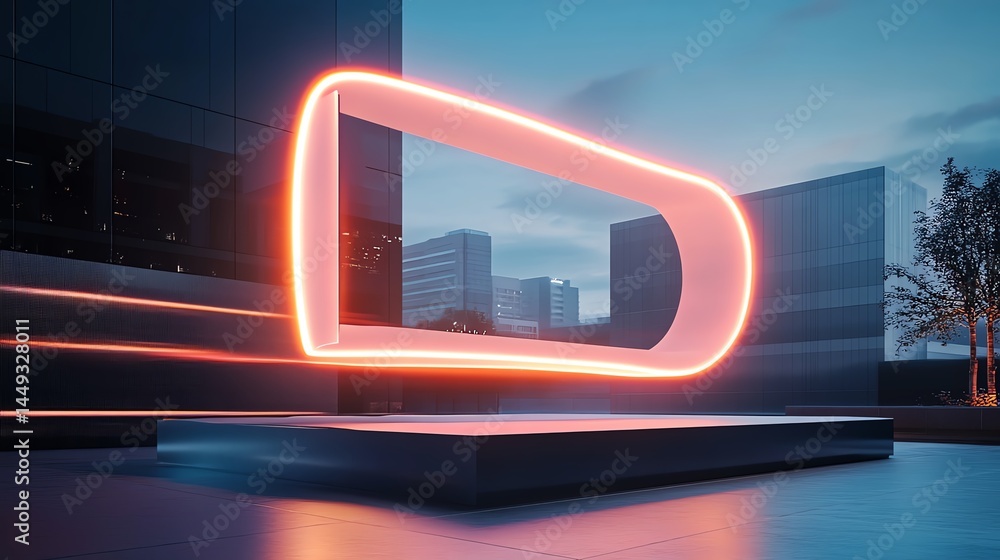A futuristic dispenser creating endless loops of glowing tape in midair