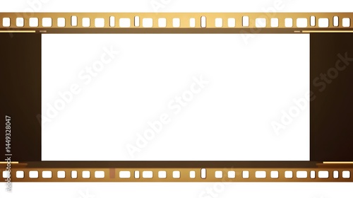 Gold Film Strip Frame Blank White Background Movie Reel
