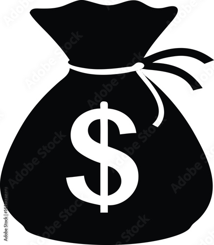 Isolated bag of black money shows a white dollar currency symbol on it
