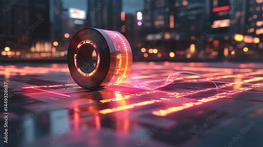 A mystical roll of tape creating glowing runes in the air