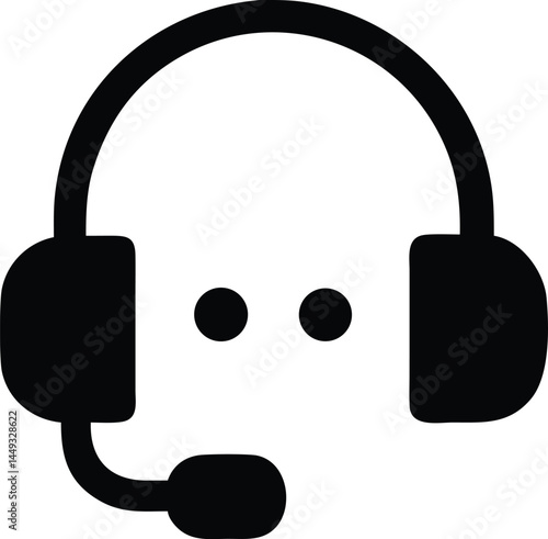 Isolated black headset illustration displays communication technology, customer support service symbol on white background