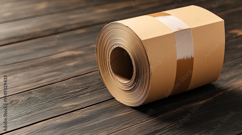 A roll of tape being pulled to wrap a torn cardboard box for shipping