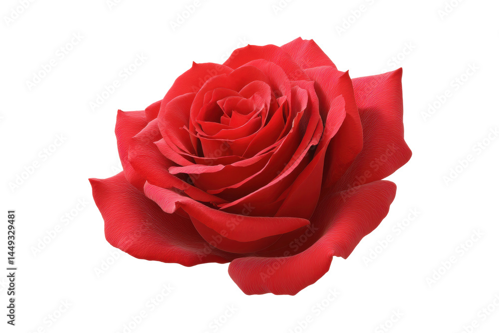 Naklejka premium Vibrant red rose blossom with detailed petals on black background, cut out