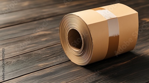Obraz na płótnie A roll of tape being pulled to wrap a torn cardboard box for shipping w salonie