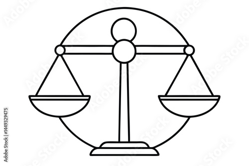 Simple black and white illustration of a balance scale.