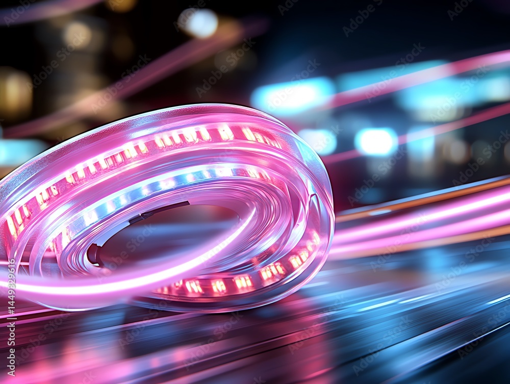 A roll of tape unraveling endlessly into a glowing spiral