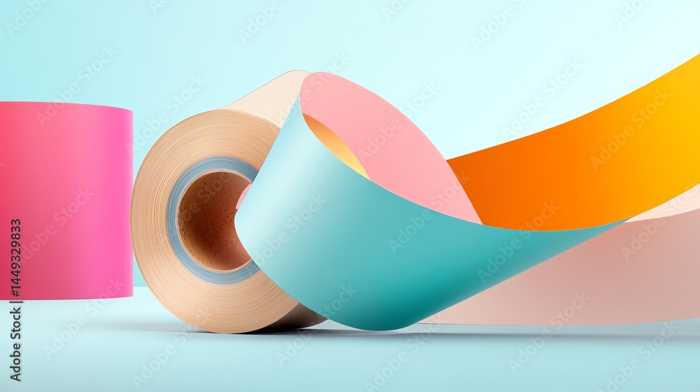 A roll of tape unrolling to form a giant, colorful spiral slide
