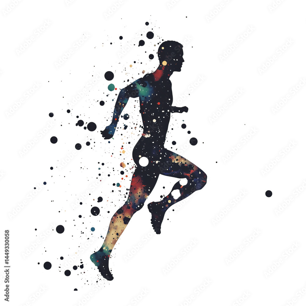 A runner, made of dots and particles A runner, made of dots and particles