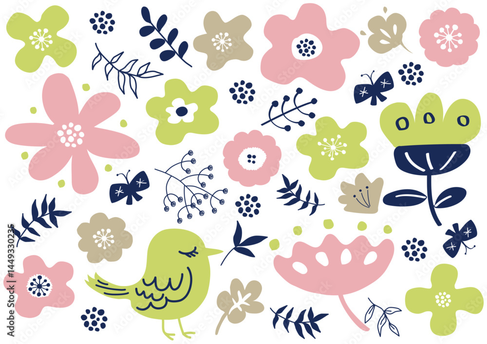 Obraz premium 北欧風花柄パターン