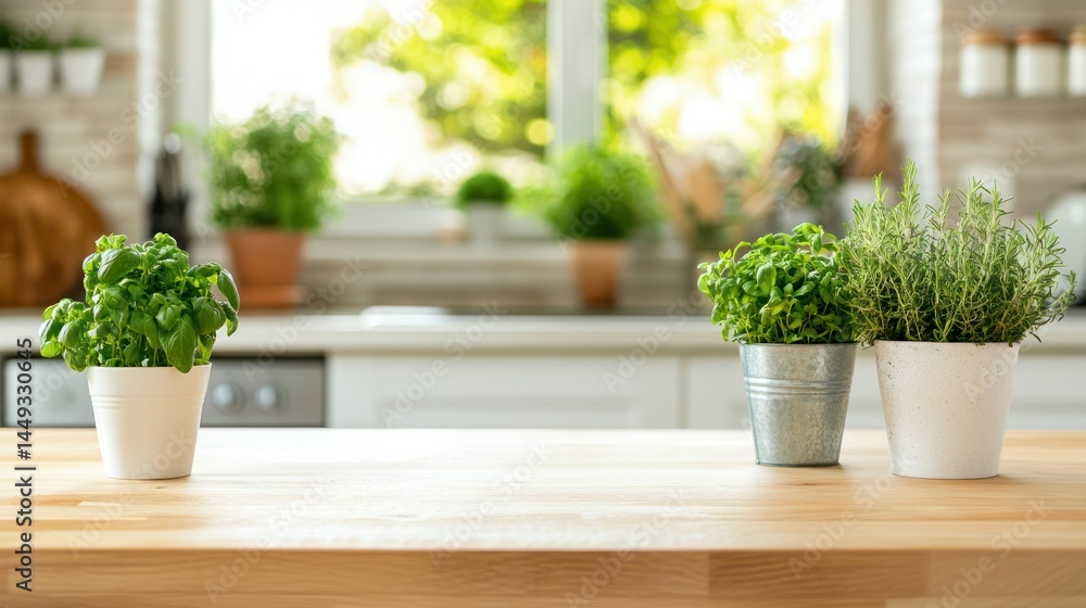 Fototapeta premium Fresh herbs on a kitchen counter