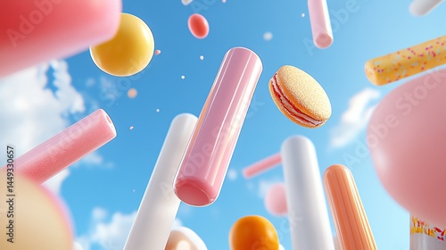 Obraz na płótnie A whimsical world where tape connects floating islands of candy w salonie