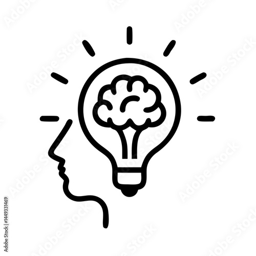 brain with lightbulb analytical thinking on transparent background for web and graphic design