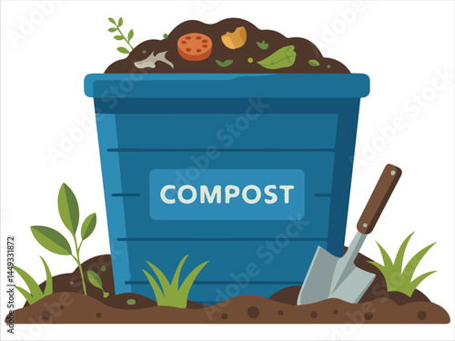 Compost pit for recycling waste isolated vector illustration on white background