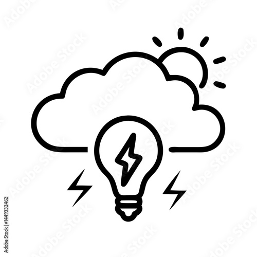 cloud with lightning and lightbulb inspiration storm on transparent background for web and graphic design