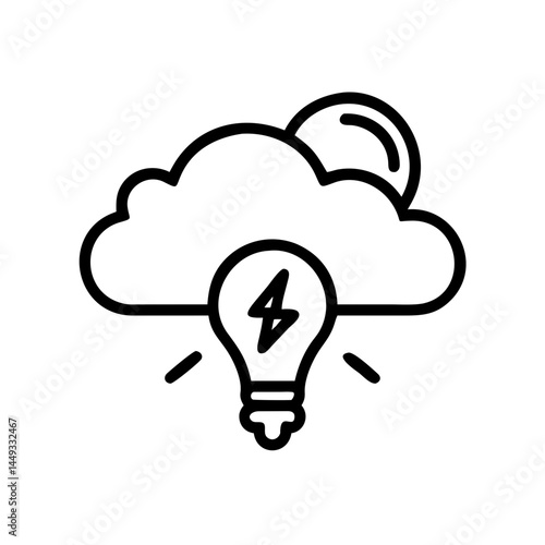 cloud with lightning and lightbulb inspiration storm on transparent background for web and graphic design