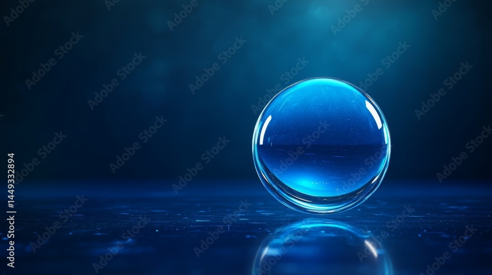 Futuristic Blue Glass Sphere Reflecting on a Dark Digital Surface Abstract Background Image Futuristic Blue Glass Sphere Reflecting on a Dark Digital Surface Abstract Background Image