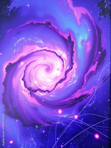 A vibrant depiction of a galaxy swirling with purple, blue, and pink hues, showcasing the beauty of the universe.