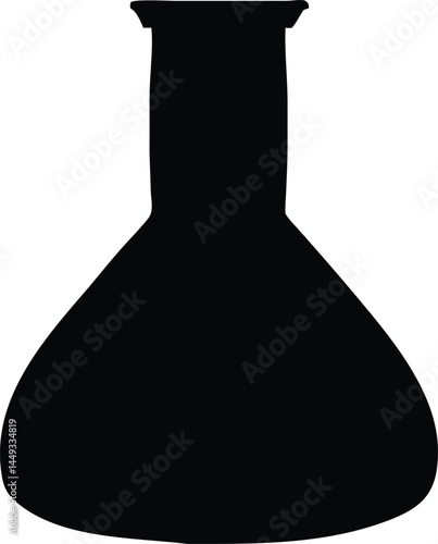 Silhouette of a conical flask features a narrow neck and sits on a white background