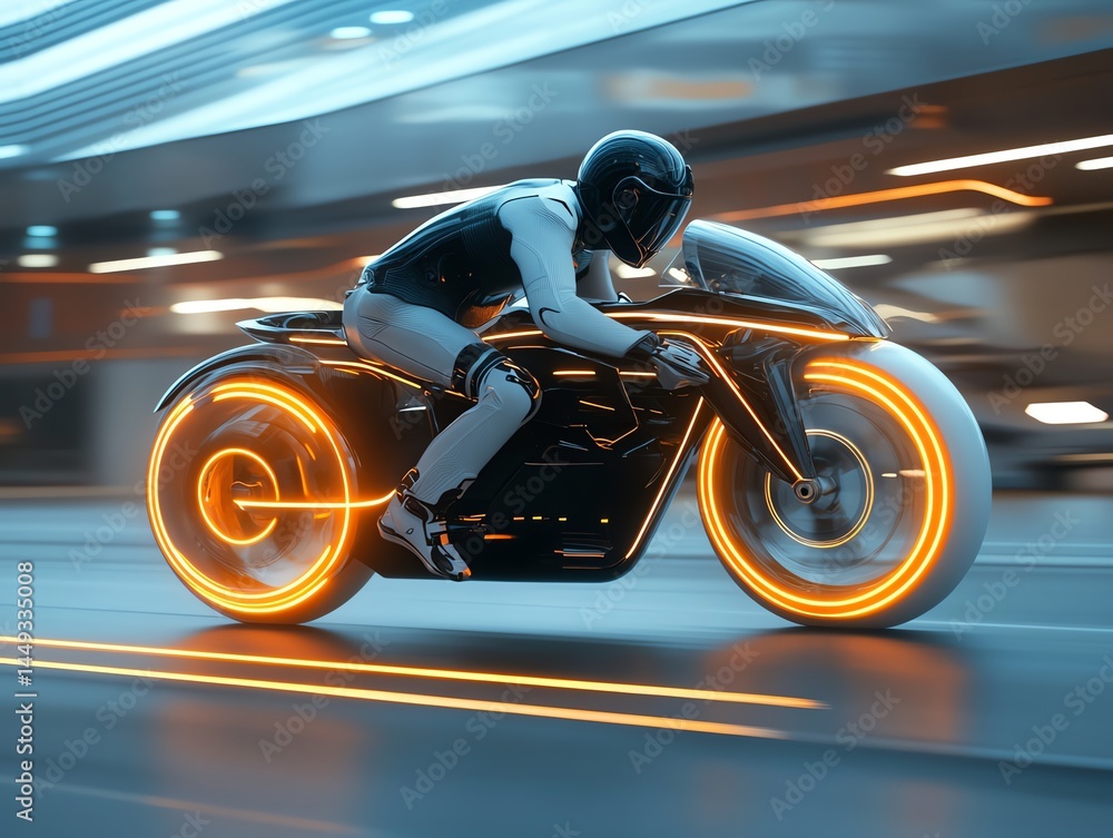 Obraz premium Reflective tape outlining the curves of a futuristic motorcycle
