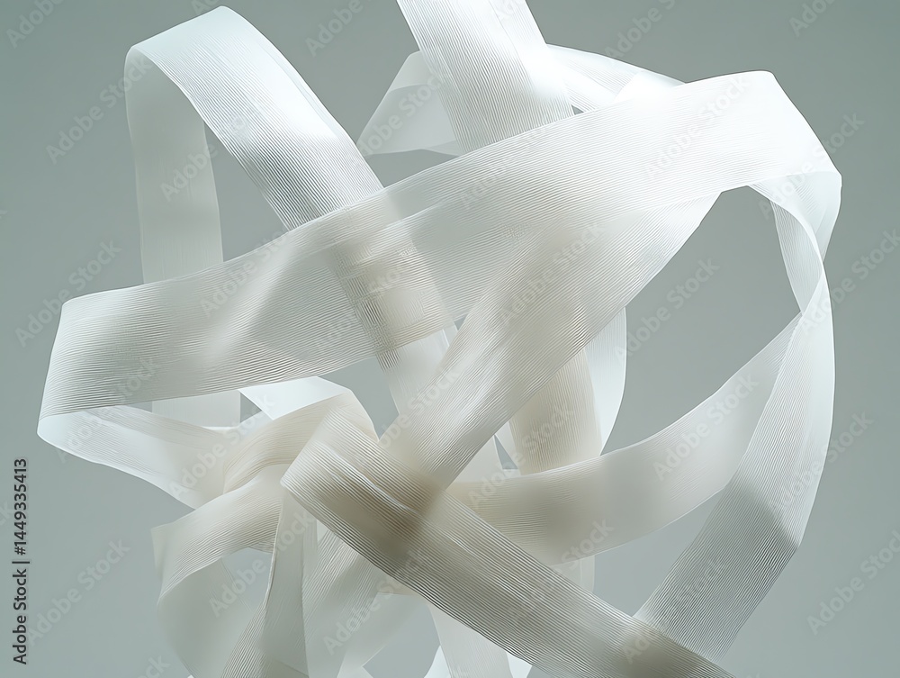 Strips of tape floating in midair, creating an intricate web