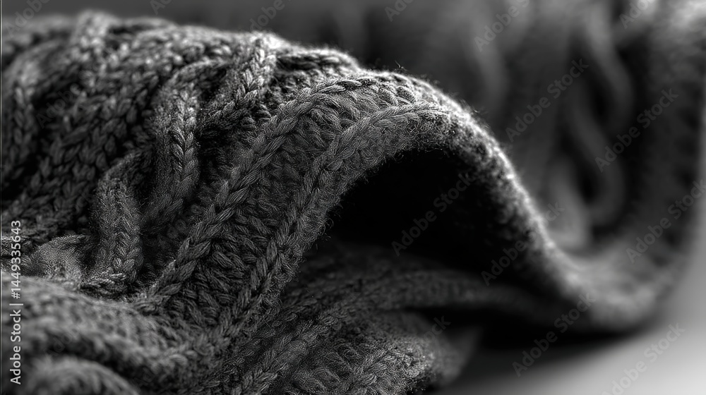 Fototapeta premium Chunky knit fabric provides a cozy texture with rich dark charcoal hues