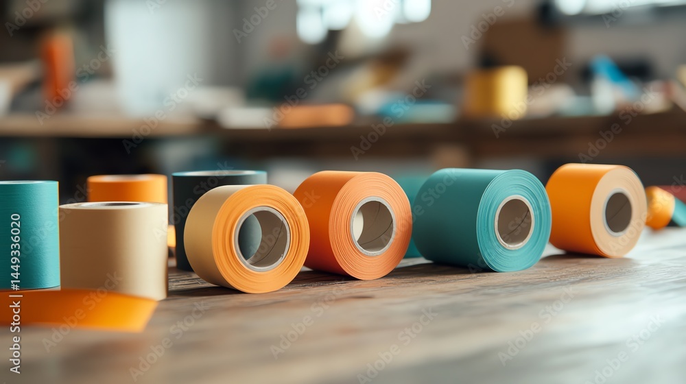 Tape creating loops and twists on a child s craft table