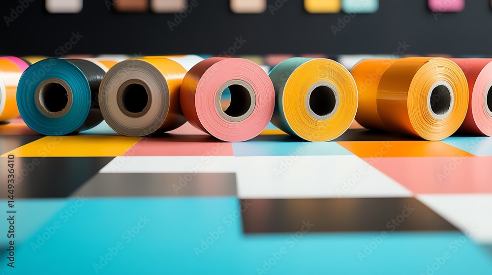 Tape forming pathways on a colorful board game