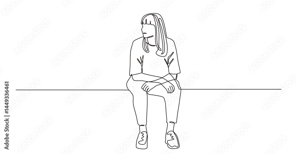 Obraz premium continuous one line art of a woman sitting alone relaxing. vector illustration