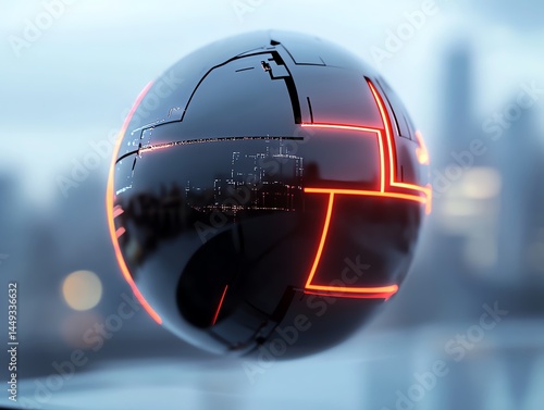 Obraz na płótnie Tape glowing faintly as it seals cracks on a floating cybernetic orb w salonie